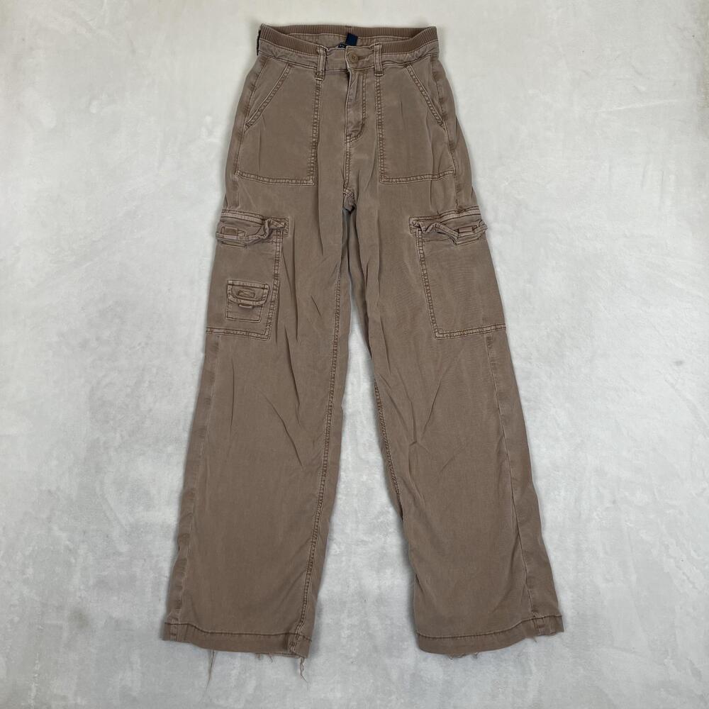 American Eagle Outfitters Cargo Pants Womens 000 Brown Elastic Waist Utility